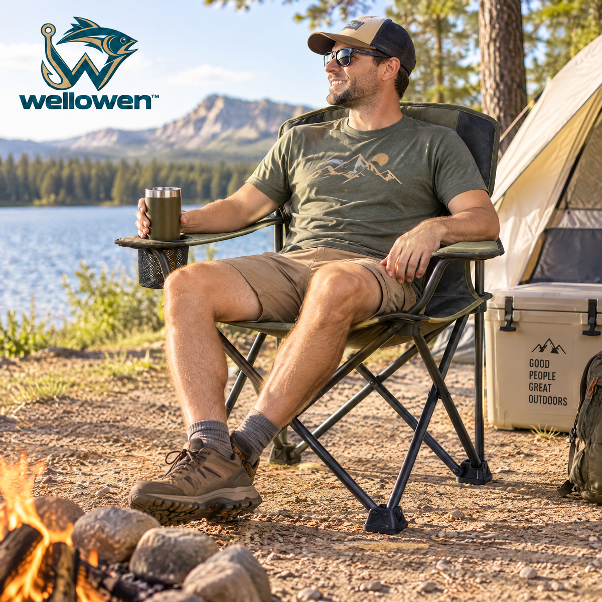 wellowen™ Folding Fishing Chair with Cup Holder