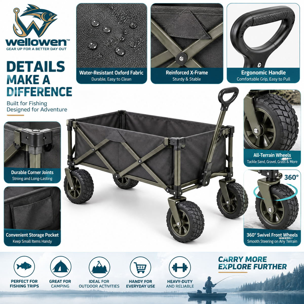 wellowen™ Folding Fishing Gear Wagon