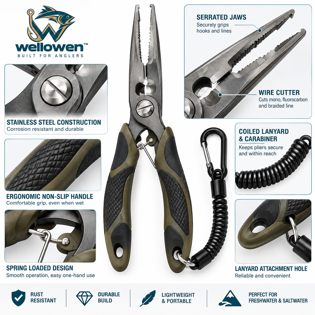 wellowen™ Fishing Pliers with Coiled Lanyard