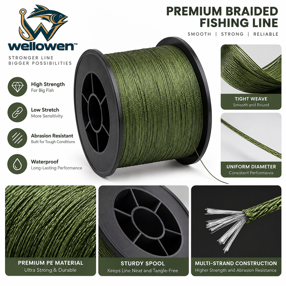 wellowen™ Green Braided Fishing Line