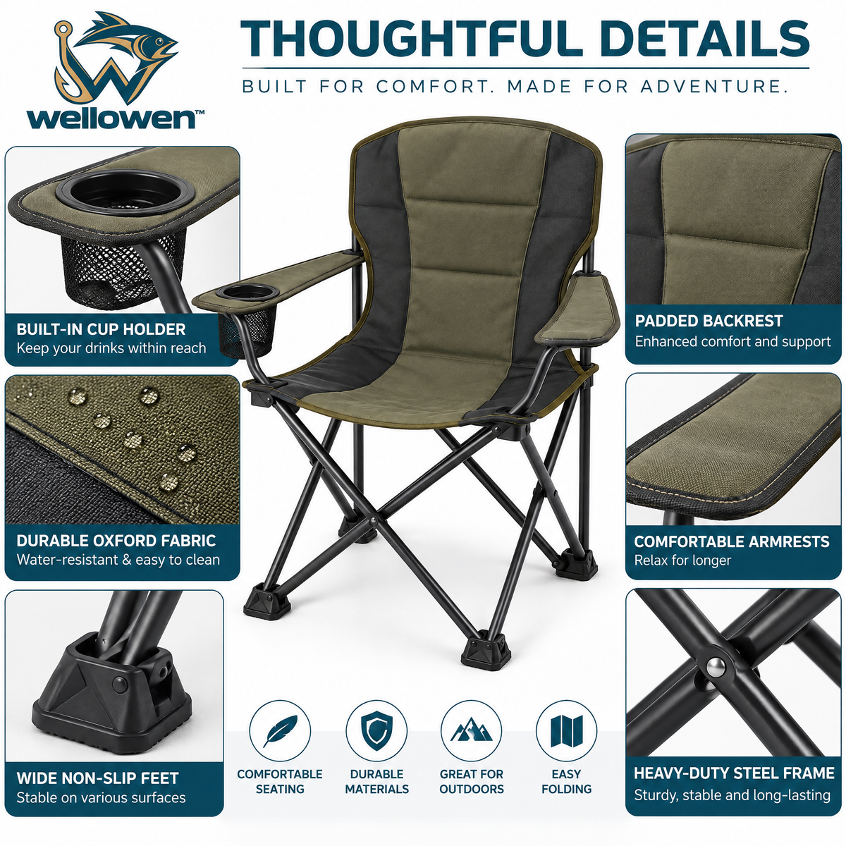 wellowen™ Folding Fishing Chair with Cup Holder