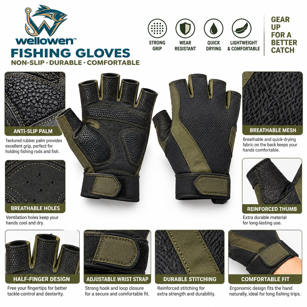 wellowen™ Fingerless Fishing Gloves